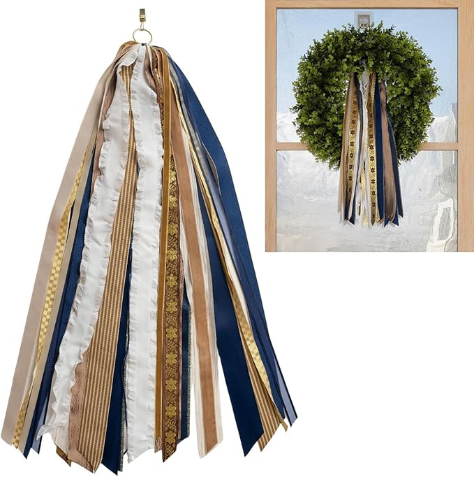 Wreath Ribbon Set - Decorative Bow & Assorted Ribbon for Wreaths - Clip-On Wreath Sash Ribbons Bu... | Amazon (US)