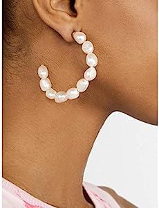 Hoop Earrings for Women Elegant Pearl Hoop Earrings Lightweight Ear Drop Dangles | Amazon (US)