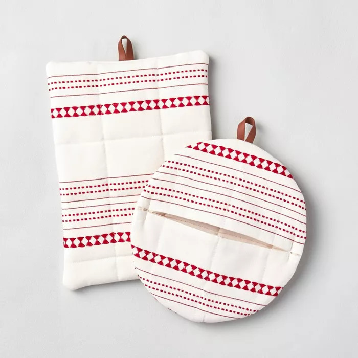 2pc Woven Jacquard Stripes Potholder Set Red - Hearth & Hand™ with Magnolia | Target