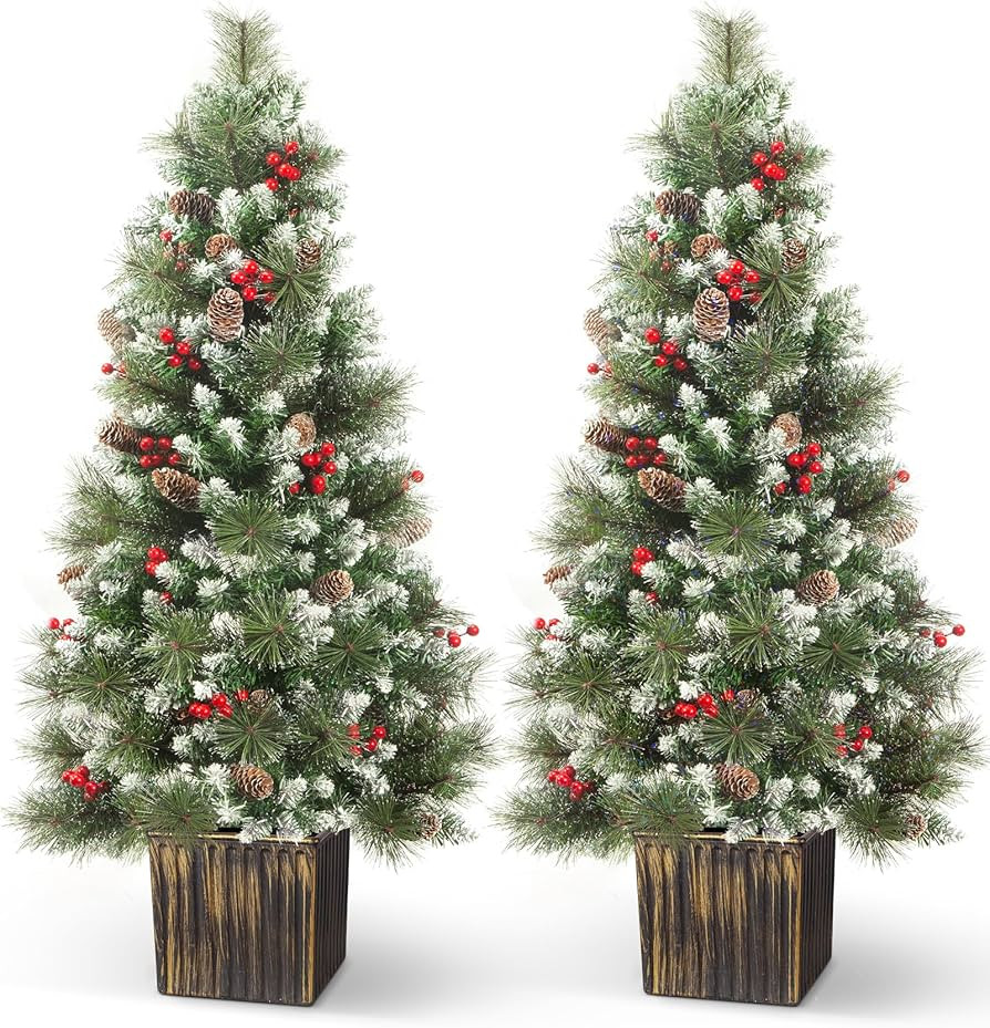 LAVEVE 4 FT Outdoor Christmas Tree with Vintage Potted Base, Small White Christmas Tree for Chris... | Amazon (US)