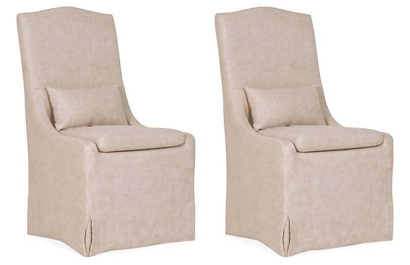 S/2 Lambert Side Chairs, Bisque Linen | One Kings Lane