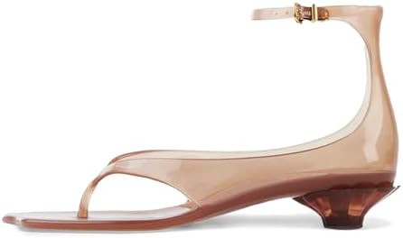 KISSASA Jelly Sandals Shoes for Women Fip Flop Kitten Heel Sandals Clear Ankle Strap Thong Heels ... | Amazon (US)