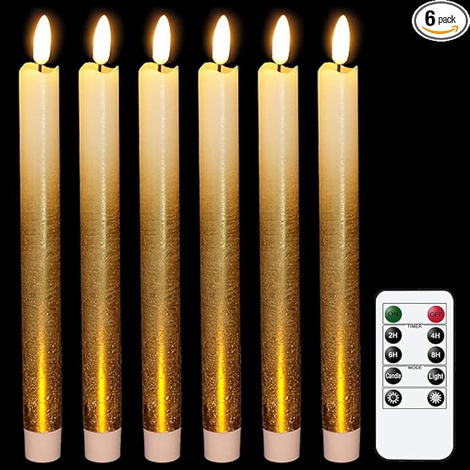 Wondise Gold Flameless Taper Candles with Timer & Remote, 9 Inch Battery Operated LED Flickering ... | Amazon (US)
