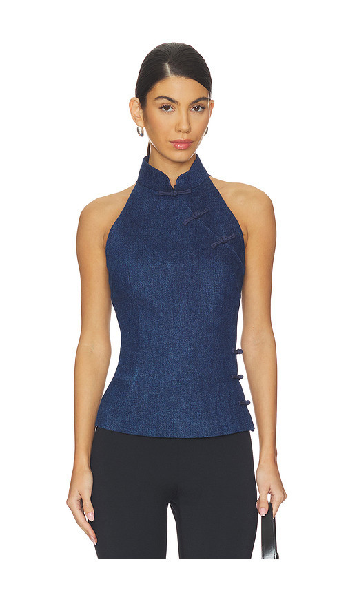 SAU LEE Ezra Denim Top in Blue. Size 8. Also in 12, 2, 6. | Revolve Clothing (Global)