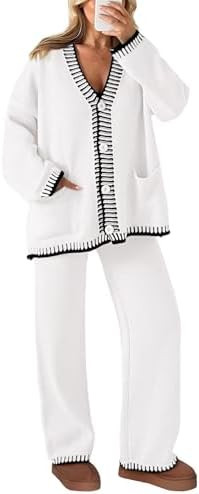 PRETTYGARDEN Lounge Sets for Women Fall 2025 Loungewear 2 Piece Outfits Cardigan Sweaters Track S... | Amazon (US)