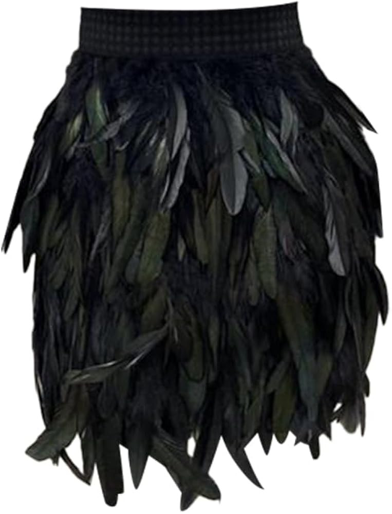 Katutude Women's Skirt Natural Feather Skirt A-Line Feather Elastic Mid Waist Skirt Tutu Skirt Ha... | Amazon (US)