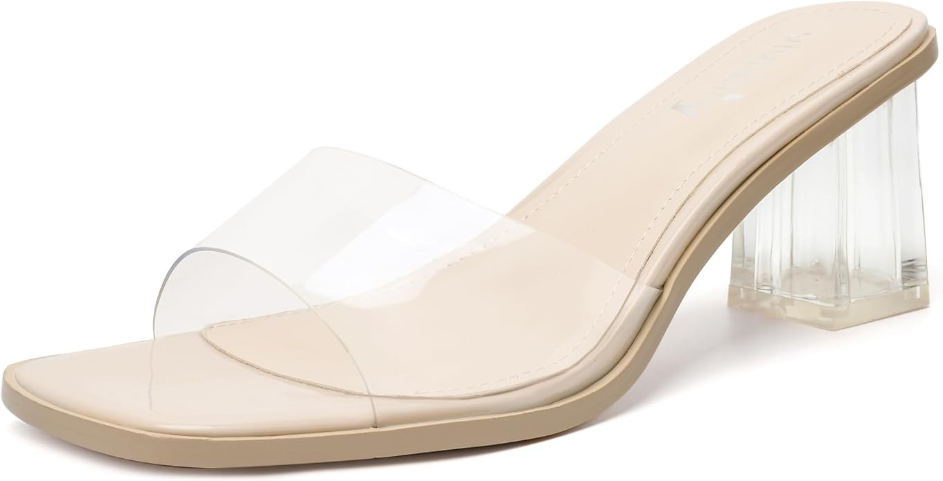 vivianly Women's Low Block Heels Sandal Square Open Toe Chunky High Heels Slip on Heeled Sandals ... | Amazon (US)