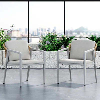 Outdoor Chair (2) - Patio Chairs Water- Cushions Iron Frame Ergonomic Seat Arrangement Protected Gray Tint 2Pcs Dining Armchairs Waterproof Seating Bu | Wayfair North America