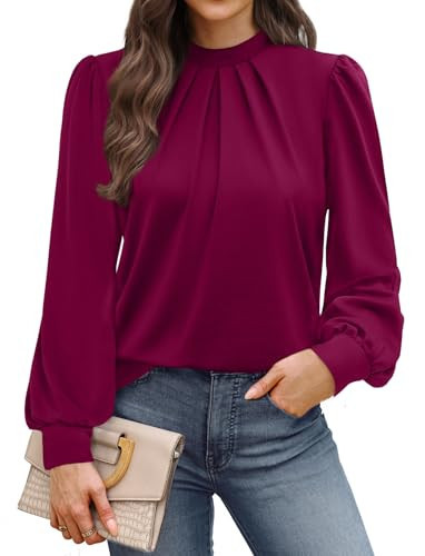 WIHOLL Business Casual Tops for Women Trendy Blouses for Women Dressy Casual Long Sleeve Shirts Fall Fashion Outfits Clothes Cute Work Ladies Teacher Blouses Plus Size Purple 2XL | Amazon (US)