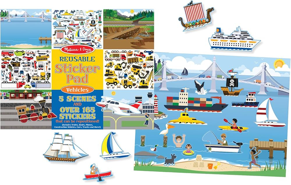 Melissa & Doug Reusable Sticker Pad: Vehicles - 165+ Reusable Stickers, Trucks, Trains, Planes, C... | Amazon (US)