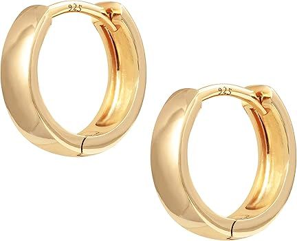 Amazon.com: PAVOI 14K Yellow Gold Plated Sterling Silver Post Huggie Earrings | Small Hoop Earrings  | Amazon (US)