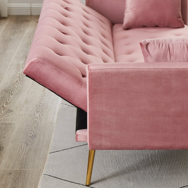 71 Inches Velvet Futon Sofa Bed with 2 Pillows,Modern Convertible Futon Couch with 3 Adjustable B... | Walmart (US)