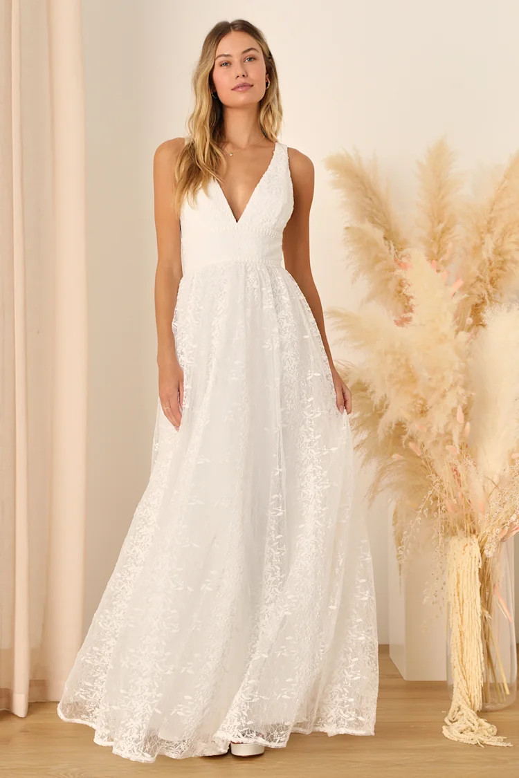 Sweetest Beloved White Mesh Embroidered Sleeveless Maxi Dress | Lulus