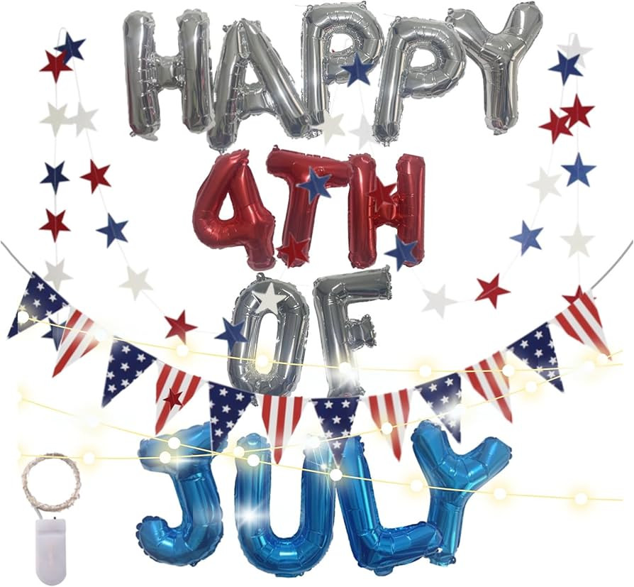 Fourth 4th of July Decorations - Patriotic Red White and Blue Party Supplies, Letter Foil Balloon... | Amazon (US)