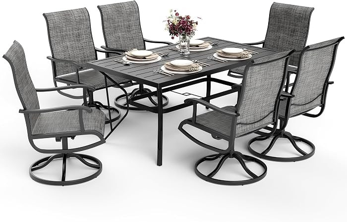 Pamapic 7-Piece Patio Dining Furniture Set with Swivel Chairs, Outdoor Table & 6 Textilene Chairs... | Amazon (US)