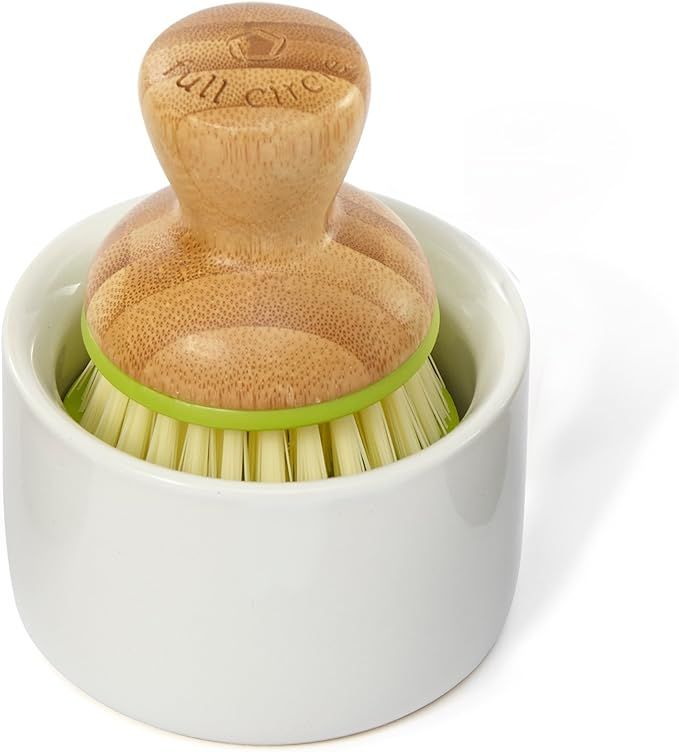 Full Circle Bubble Up Ceramic Soap Dispenser & Bamboo, Dish Brush + Dispenser, Green | Amazon (US)