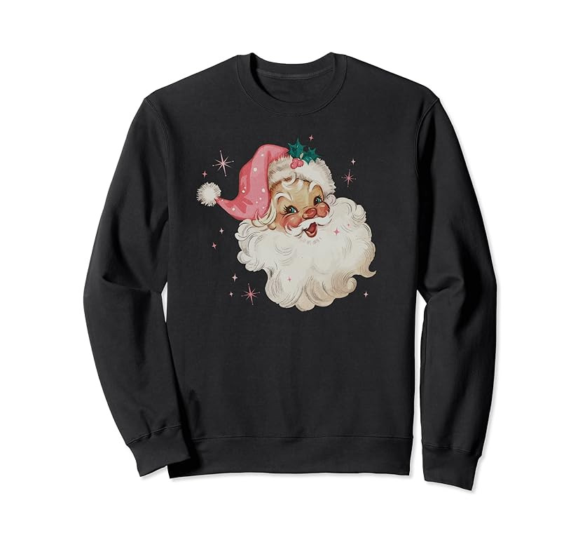 VINTAGE RETRO SANTA CHRISTMAS PINK HAT Sweatshirt | Amazon (US)