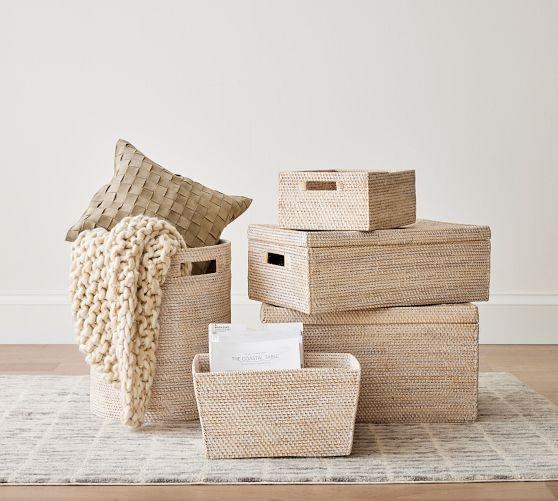 Tava Handwoven Rattan Rectangular Shelf Basket | Pottery Barn (US)