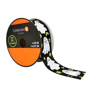 1.5" x 25ft. Wired Glow in the Dark Ghosts Ribbon by Celebrate It™ Halloween | Michaels Stores