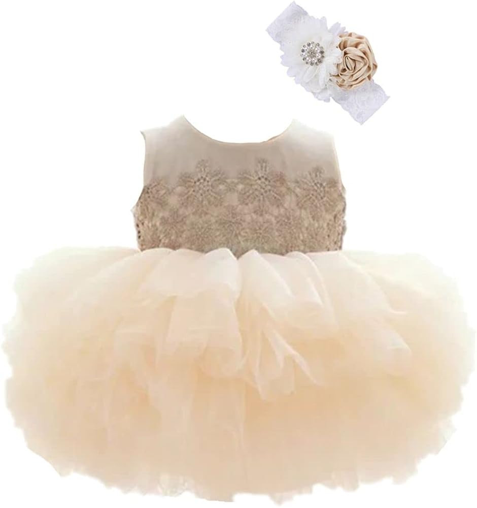 Bow Dream Baby Girls Party Dress Rainbow Tulle 3D Embroidery Beading Princess Wedding Dresses for 0- | Amazon (US)