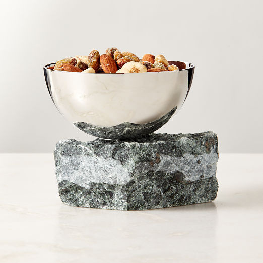 Laftin Polished Stainless Steel and Green Marble Snack Bowl 4" + Reviews | CB2 | CB2