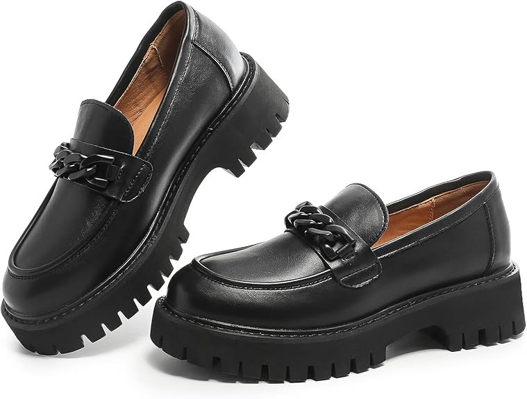 Chunky Loafers Women Platform Loafers for Women Chunky Heel Lug Sole Loafers for Women Slip ons R... | Amazon (US)