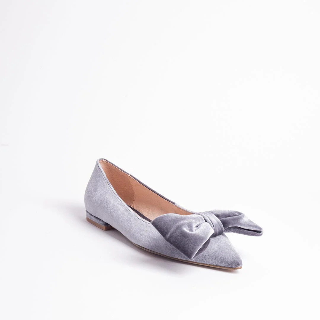 Cecelia New York-Brie bow pointed ballet velvet bow flat grey | Cecelia New York