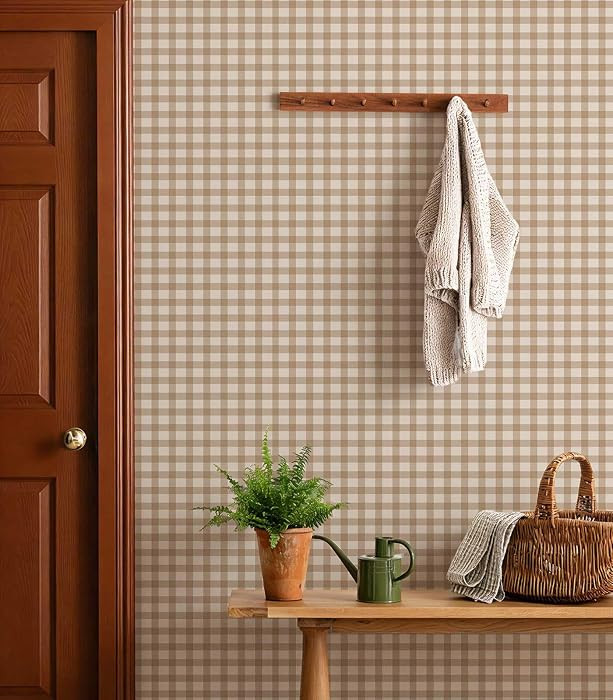 Plaid Wallpaper Peel and Stick 17.3"\u00d778.7", Striped Farmhouse Wallpaper Self Adhesive Remova... | Amazon (US)