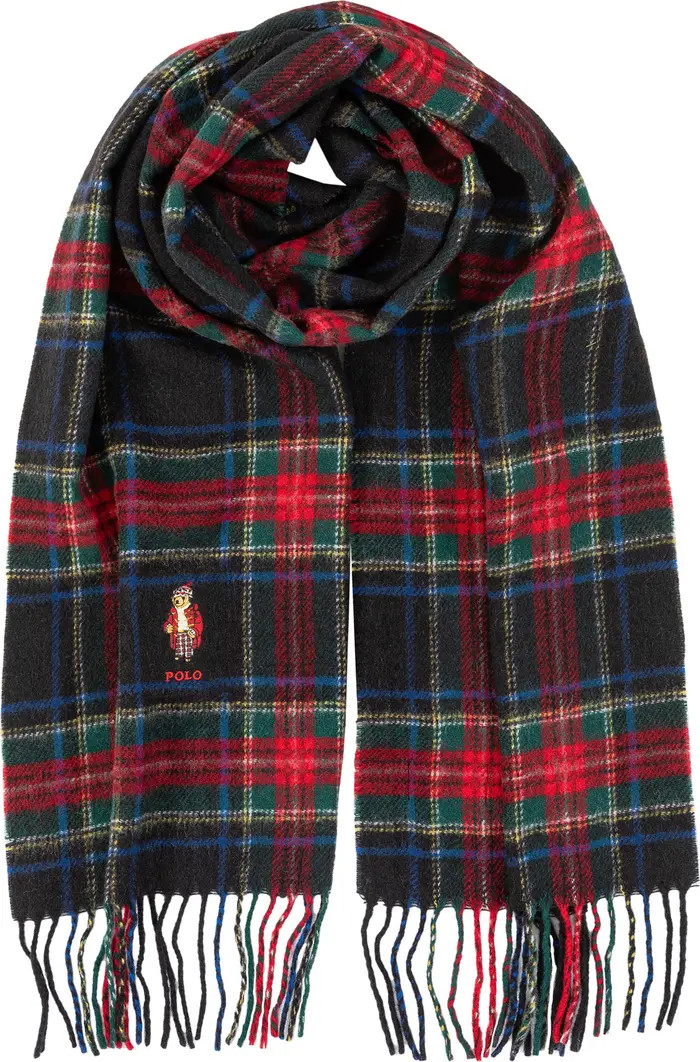 Polo Ralph Lauren Holiday Tartan Bear Wool Fringe Scarf | Nordstrom | Nordstrom