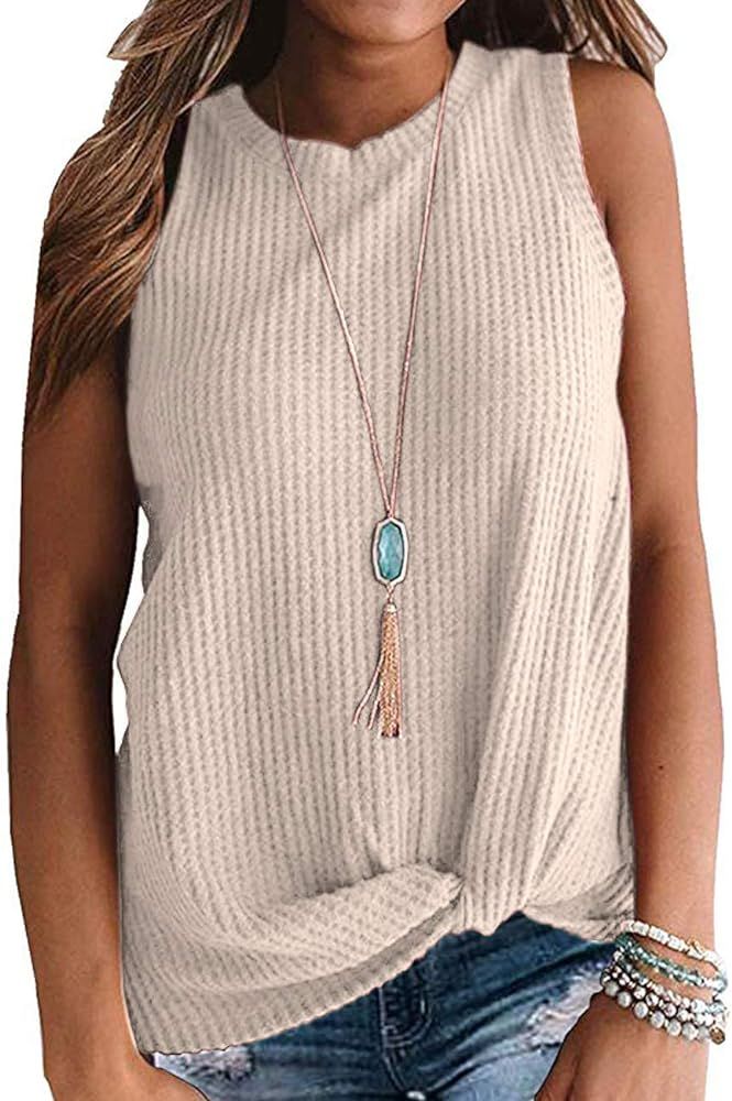 TODOLOR Womens Casual Waffle Knit Shirts Sleeveless Tank Tops Cute Twist Knot Tunic Blouse | Amazon (US)