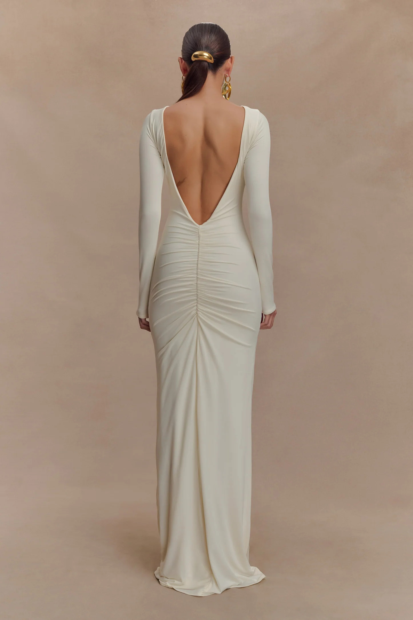 Louisa Long Sleeve Slinky Maxi Dress - Ivory | MESHKI US