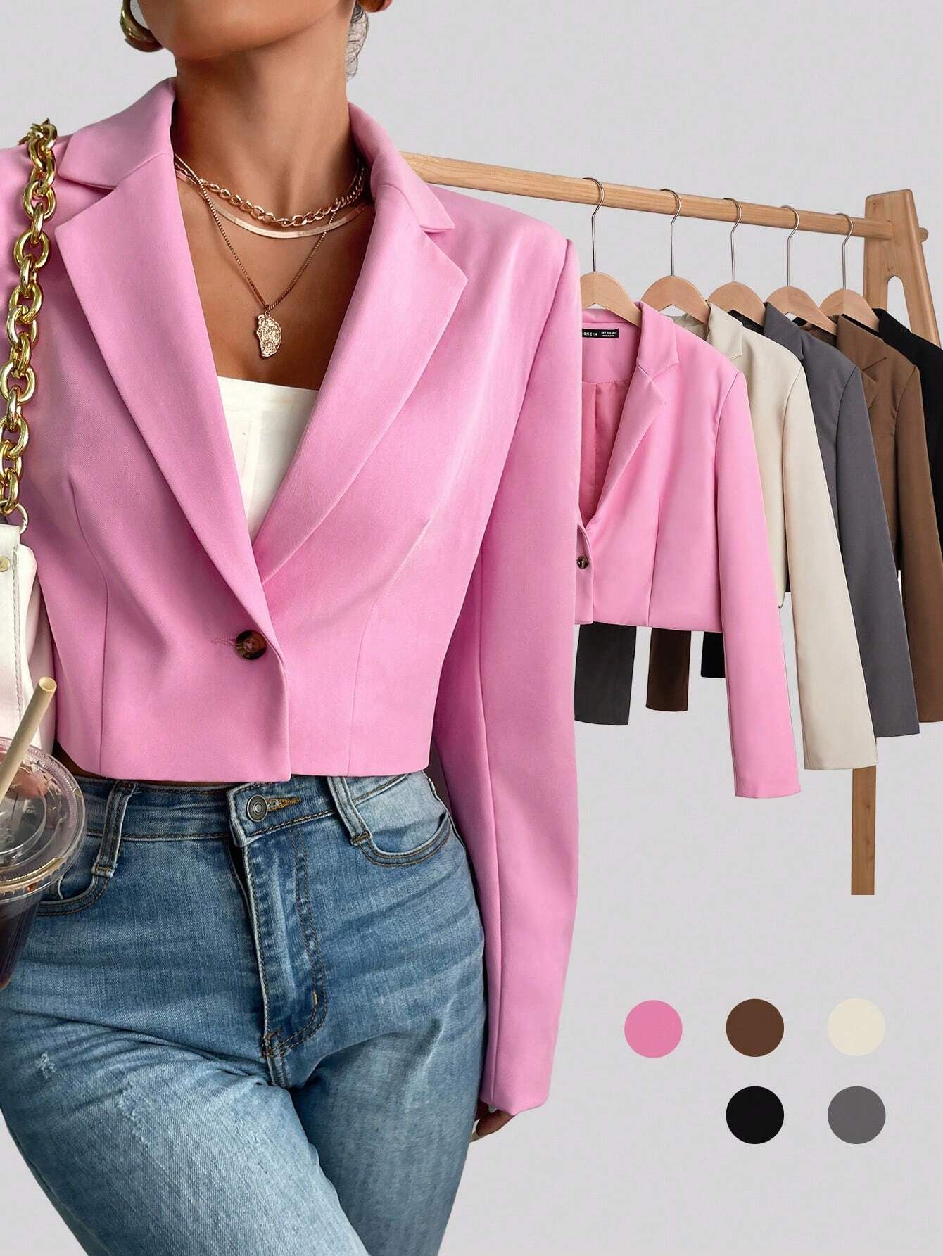 SHEIN BIZwear Lapel Collar Single Button Blazer Workwear | SHEIN