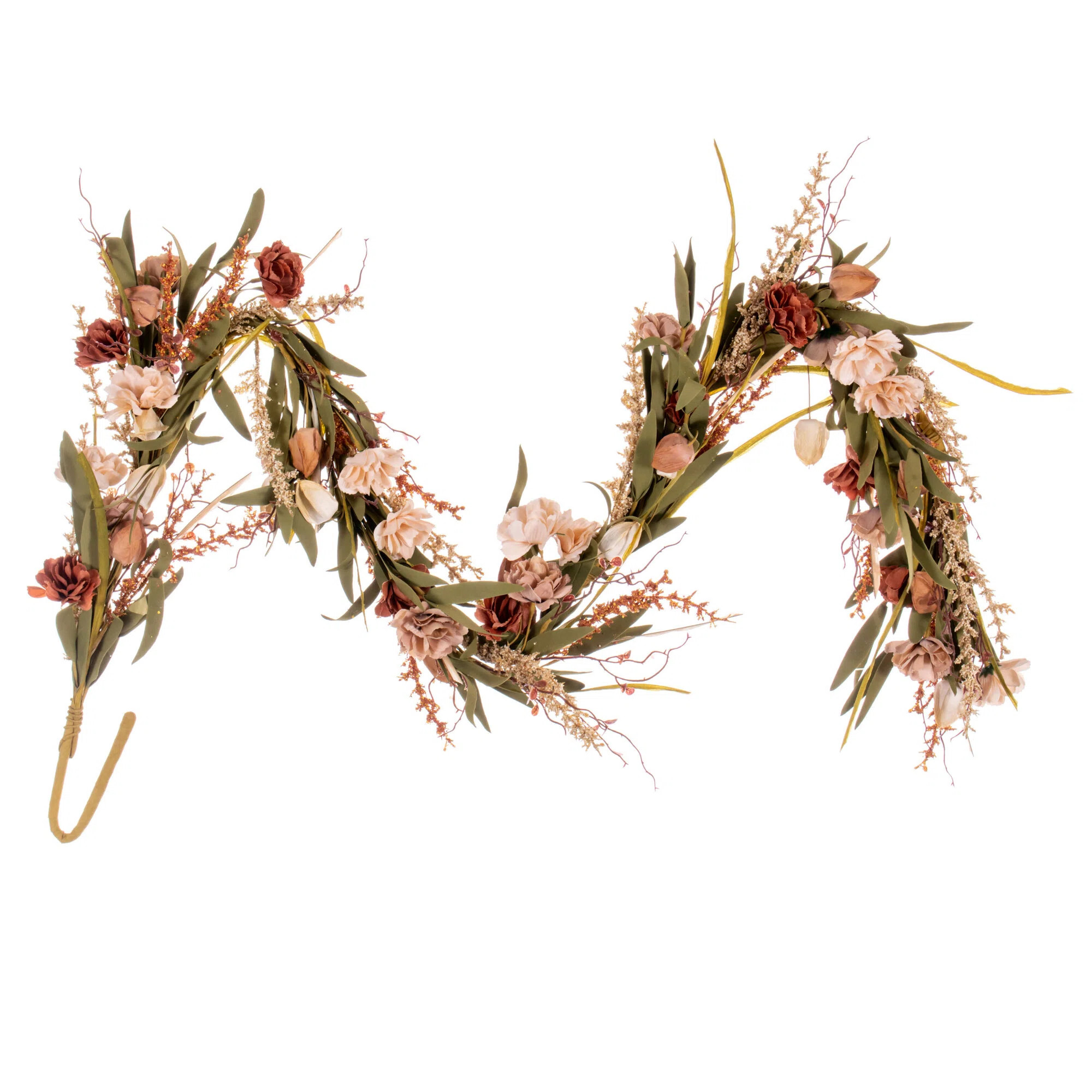 Primrue 5'' Brown And Cream Artificial Carnation And Chinese Lantern Garland. | Wayfair | Wayfair North America