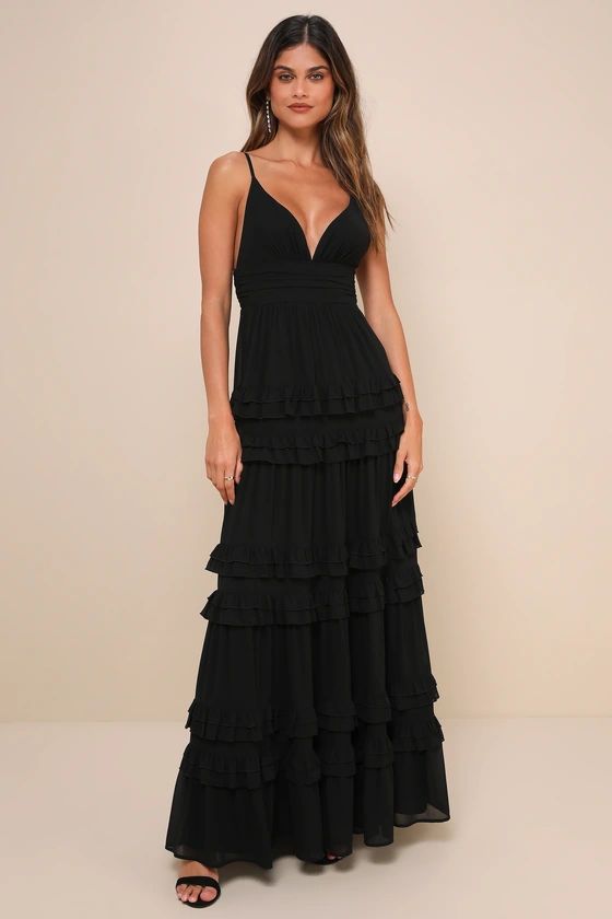 Lavish Perfection Black Ruffled Tiered Maxi Dress | Lulus