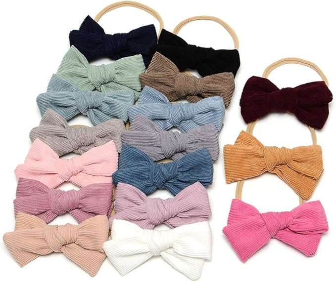 Corduroy Top Knot Bow Baby Headband Fabric Headwear Soft Nylon Hair Band | Amazon (US)