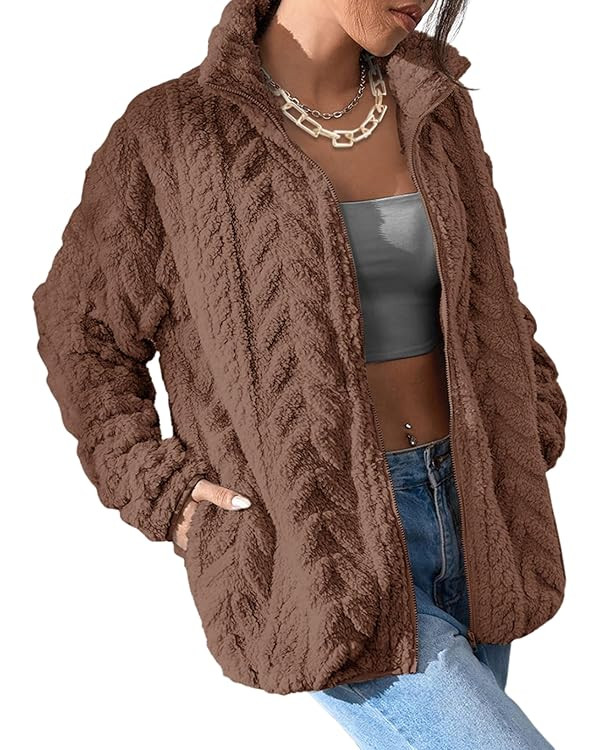 Dokotoo Winter Fleece Jacket for Women 2025 Zipper Stand Collar Casual Coats with Pockets | Amazon (US)