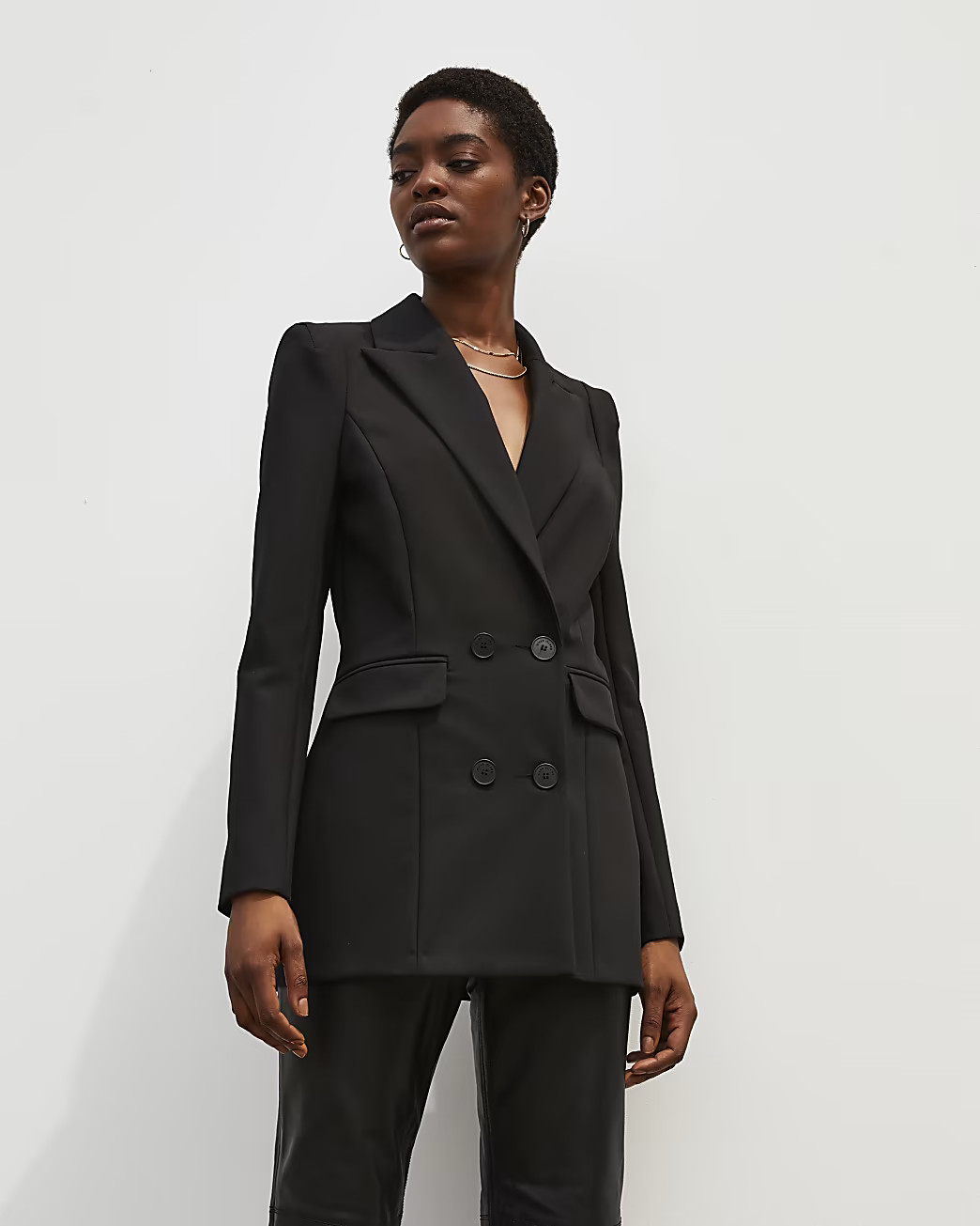 River Island Womens Black RI Studio Double Breasted Blazer | River Island (US)