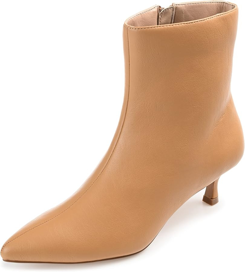 Amazon.com | Journee Womens Arely Tru Comfort Foam Pointed Toe Kitten Heel Ankle Booties Tan | An... | Amazon (US)
