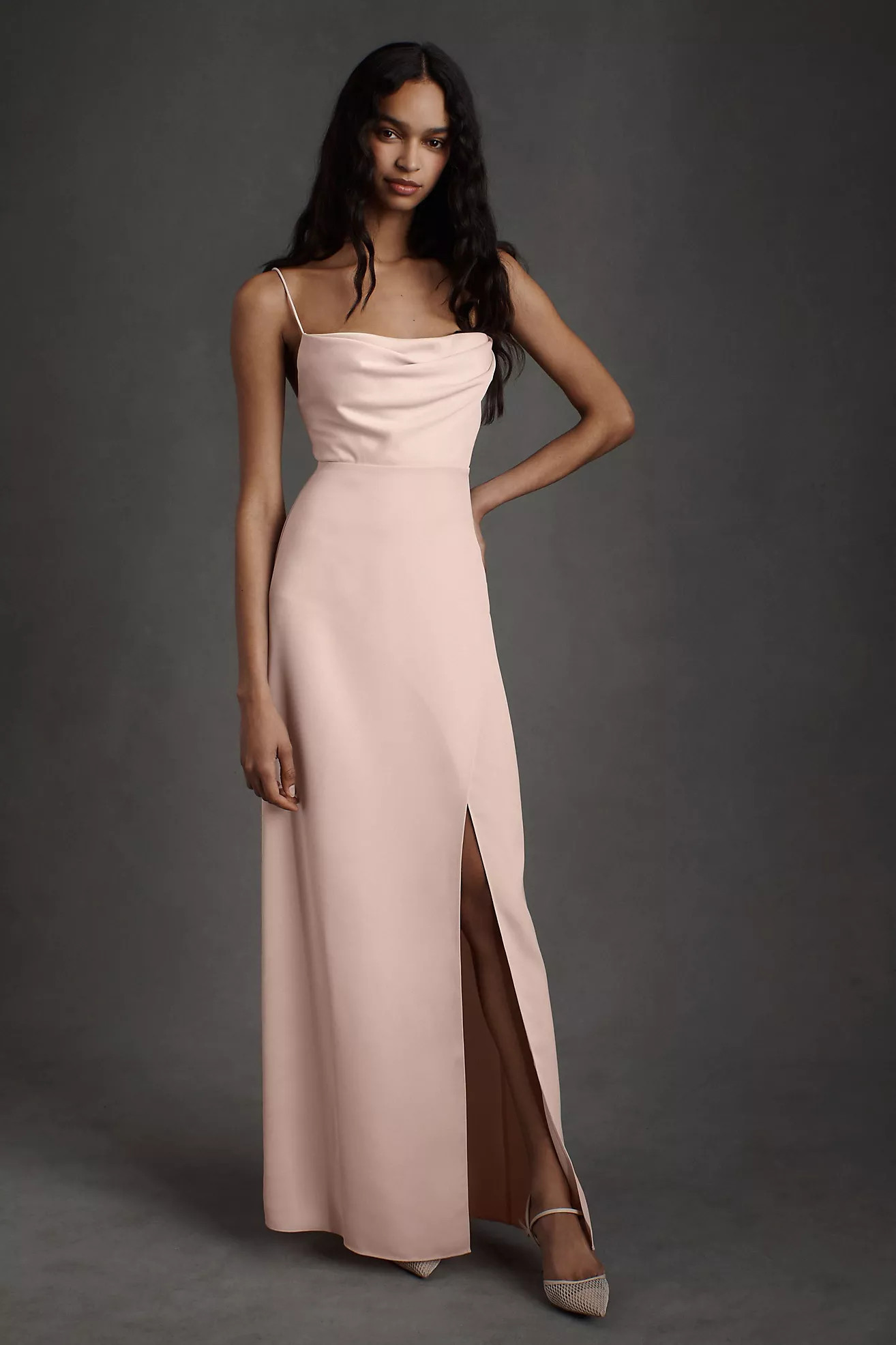 BHLDN Remy Cowl-Neck Faux-Wrap Satin Gown | Anthropologie (US)