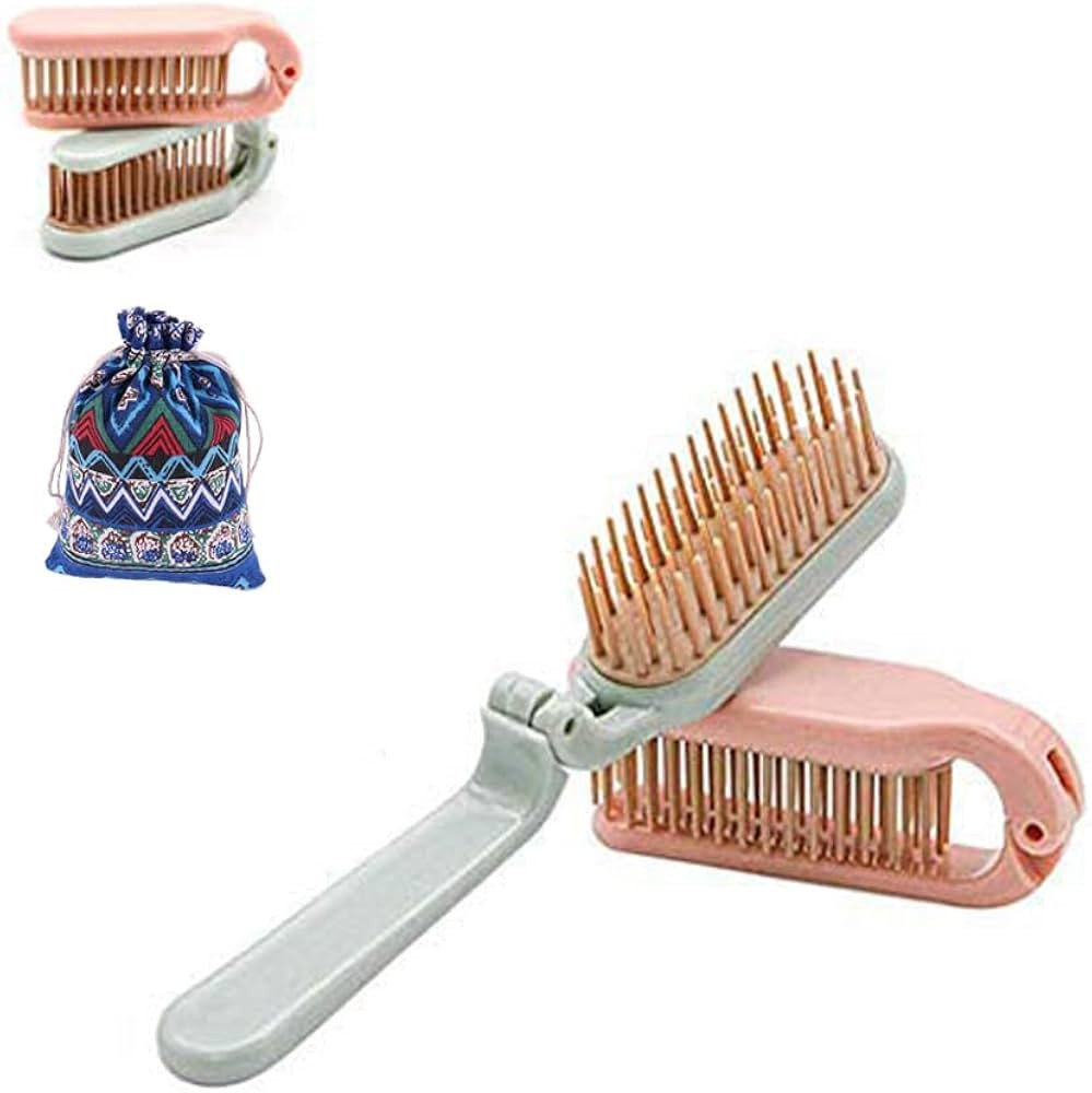 2 Pack Folding Hair Combs Hair Brush Compact Pocket Size Travel Purse Locker , Blue & Pink (Blue,... | Amazon (US)