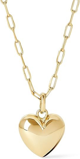 Ana Luisa Lev Puffed Heart Necklace for Women - Paperclip Chain w/ 14K Gold Plated & Silver Rhodi... | Amazon (US)