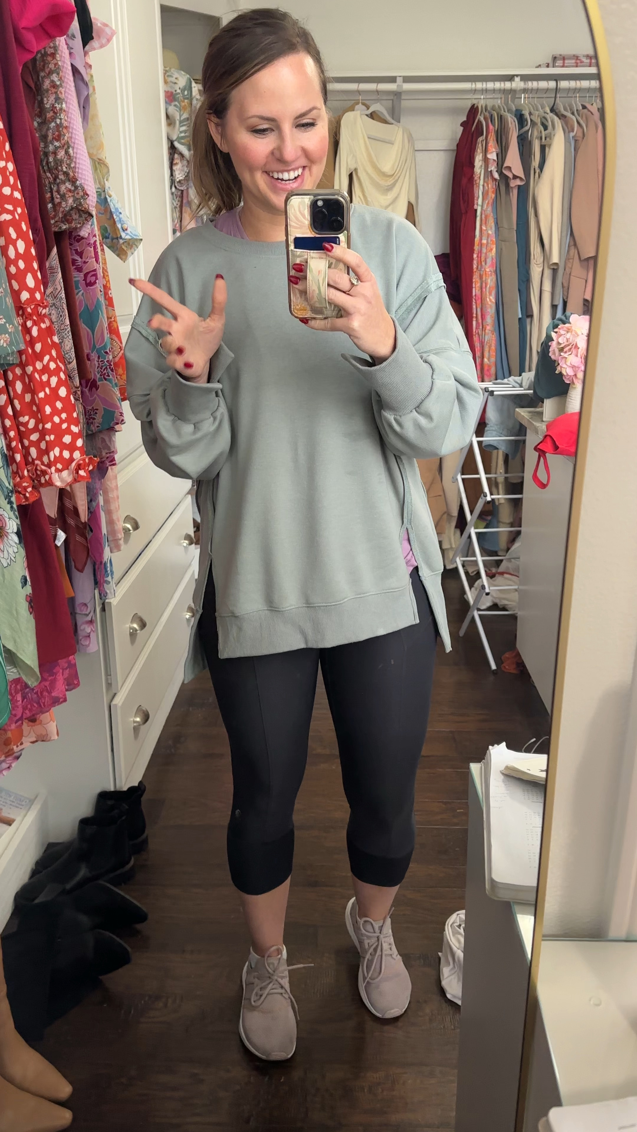 What I wore to dance cardio work out class this morning! Wearing a M in this sage green sweatshirt (perfect for leggings) , lilac racerback tank top, active leggings and new balance sneakers! 

Aerie look for less, sweater, winter outfit, tennis shoes, workout outfit, fitness gear 

#LTKFitness #LTKActive #LTKWatchNow
