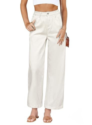 Astylish Women Baggy Boyfriend Cropped Jeans Vintage Straight Wide Leg High Waisted Denim Pants White Size 14 | Amazon (US)