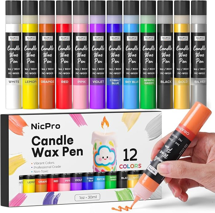 Nicpro Candle Wax Pen, 12 Colors 3D Candle Paint Include Glitter Silver Gold, Non-Toxic Candle Ma... | Amazon (US)