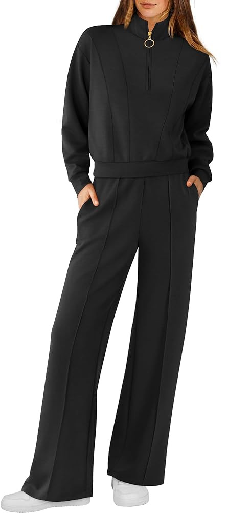 RUBZOOF Lounge Sets for Women 2 Piece Sweatsuits Fall Outfits Half Zip Sweatshirt Wide Leg Sweatp... | Amazon (US)