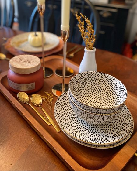 Fall Dining Table. 🍁🍂 Get gorgeous pieces perfect for entertaining. Love our spotted dinnerware & fall candles! 

#thymeandtable #thyme&table
#falldecor #falldecorations #flatware #diningtable #pumpkin #homedecor #home #fall #walmart #dinnerware #whitepumpkins #candleholder #walmartfinds #betterhomes #betterhomesandgardens #betterhomes&gardens #fallwedding #pioneerwoman #fallcenterpiece #pumpkinspice #pumpkinspicelatte
#christmas #christmasdecor #thanksgiving #thanksgivingdecor #thanksgivinghostess #hostess #holidayhostess 

#LTKhome #LTKparties