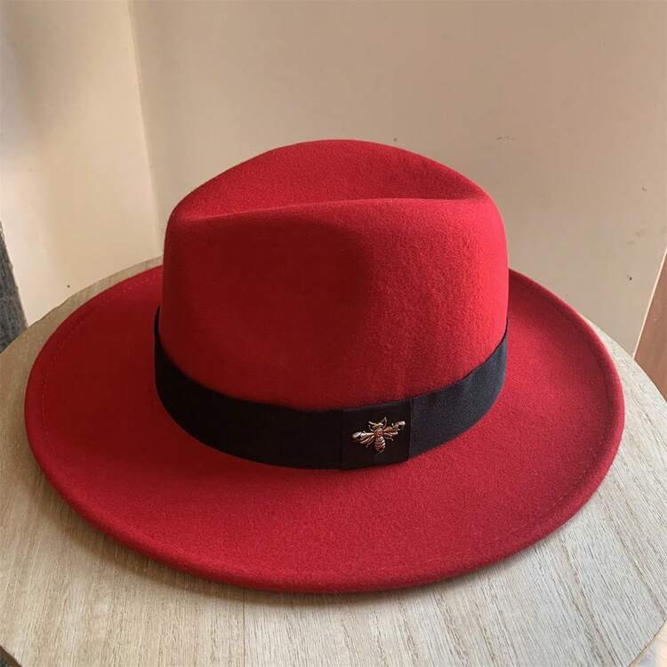 Felt Fedora Hat Stylish Decorative Bee Belt Jazz Cap Wide Brim Panama Hat For Daily Life And Part... | SHEIN