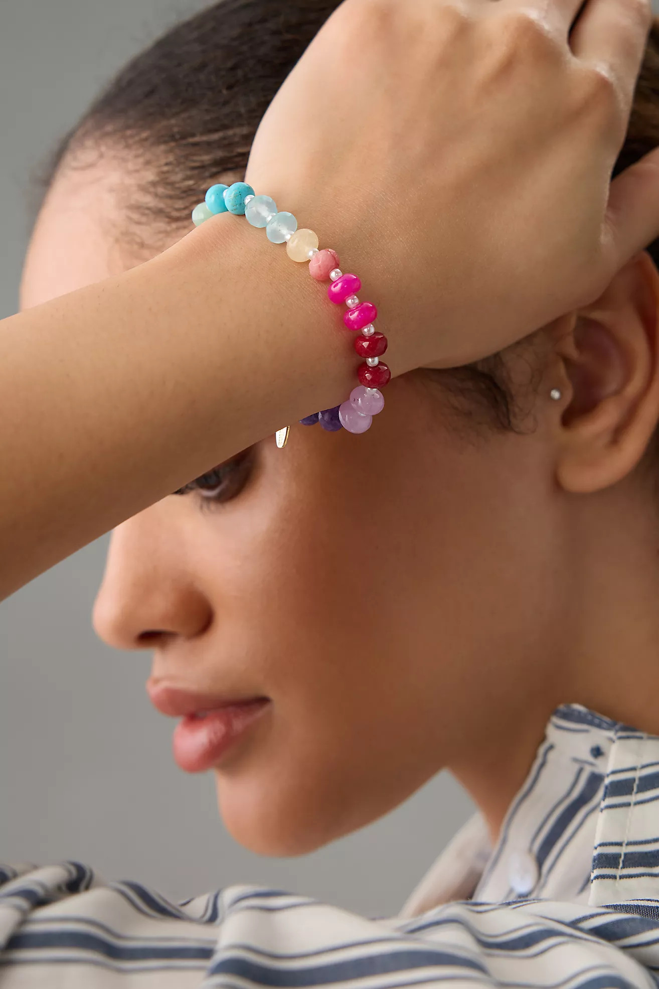 Multi-Color Semi-Precious Beaded Stretch Bracelet | Anthropologie (US)