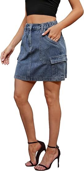 Atditama Ripped Jeans Skirt for Women High Waist Stretch Short Mini A-line Denim Jean Skirts Wome... | Amazon (US)