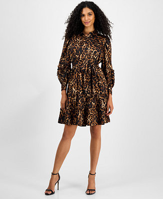 Anne Klein Women's Printed Tie-Waist Tiered Shirtdress, 0P-16 - Macy's | Macy's